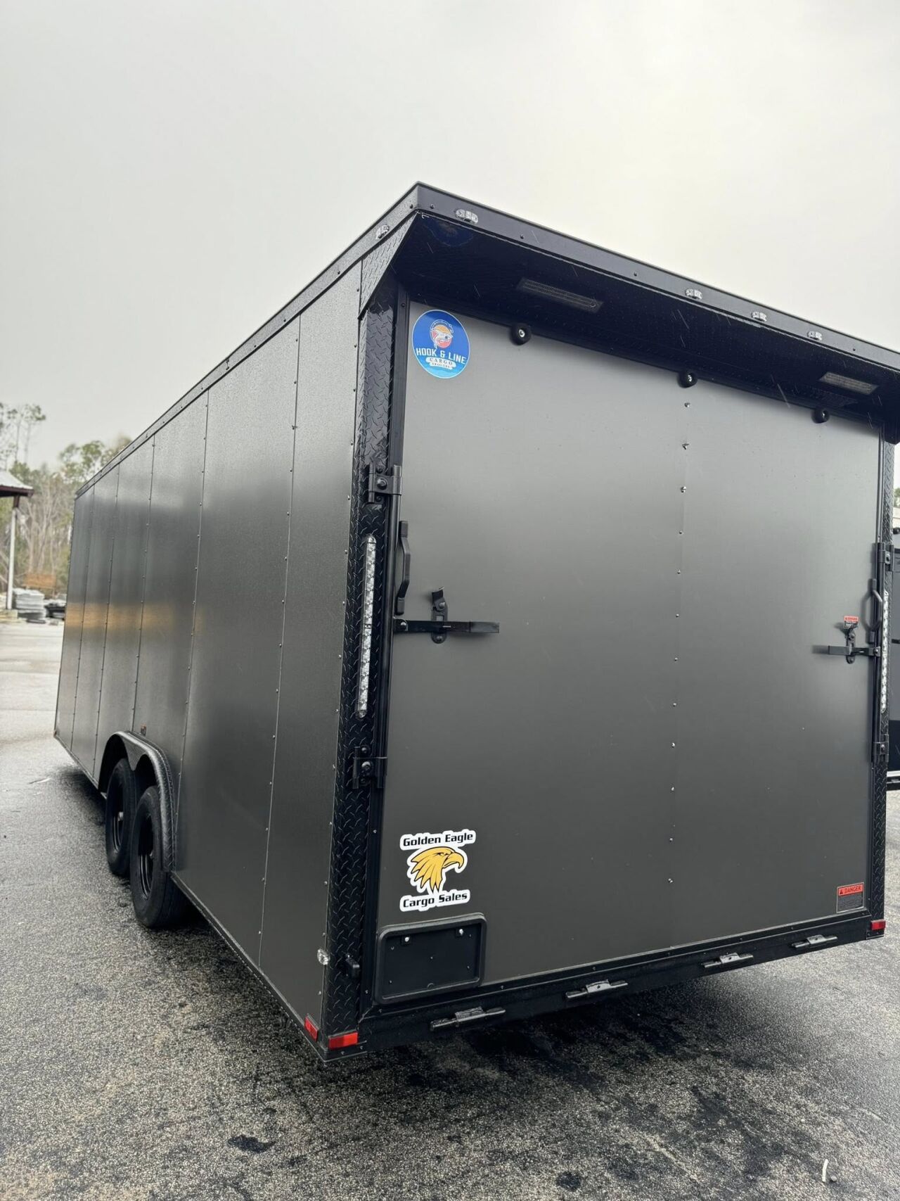 2026 Hook & Line 8x15 Enclosed Cargo trailer in charcoal b o, photo 3